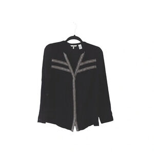 BKE Buckle Black Embroidered Button Front Popover Top Small Women’s